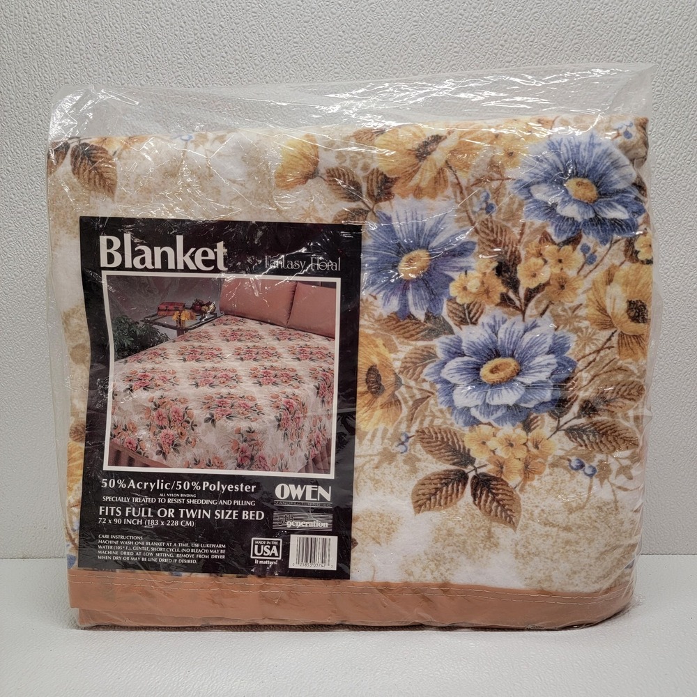 Vintage NEW 5th Generation Fantasy Floral Flower Blanket Twin Full 72" x 90" NOS